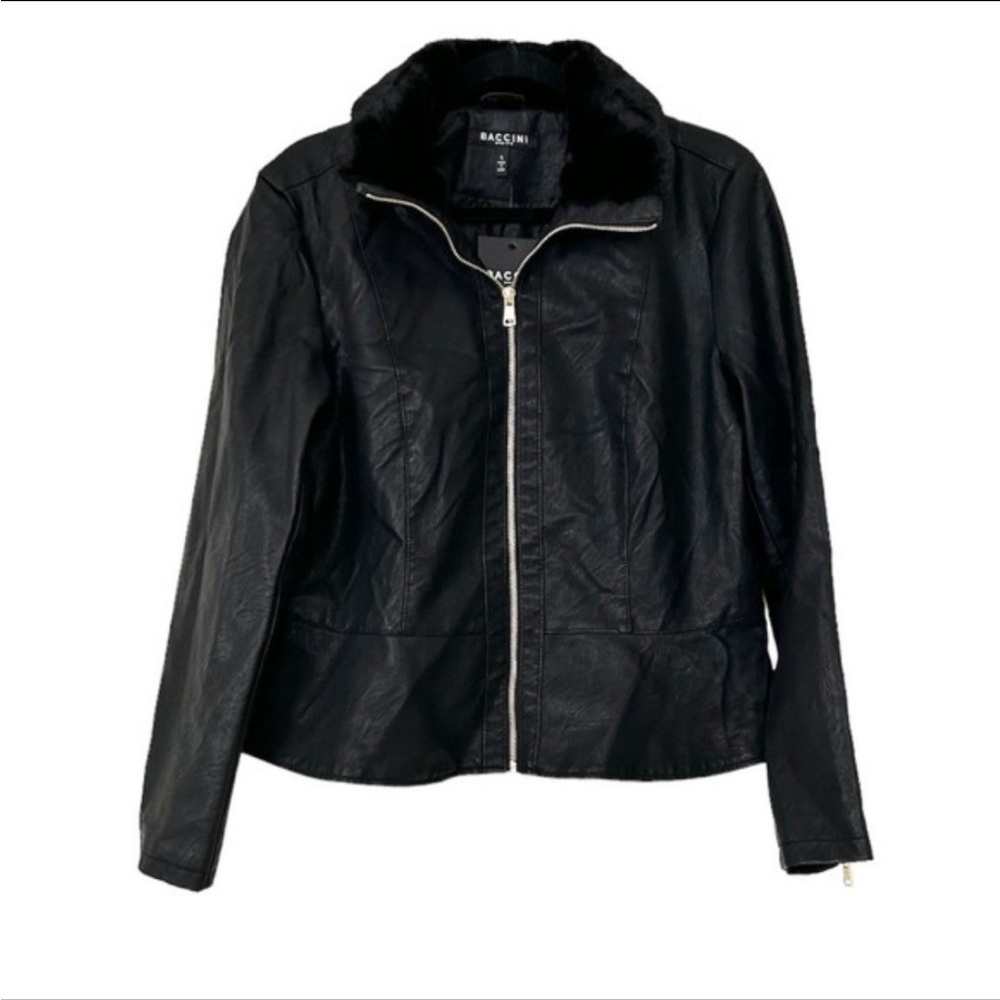 NWT Baccini Black Faux Leather Jacket-Large